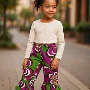 Corky's Kids Girls Pants Size 24 Months Purple Green Psychedelic Corduroy Floral